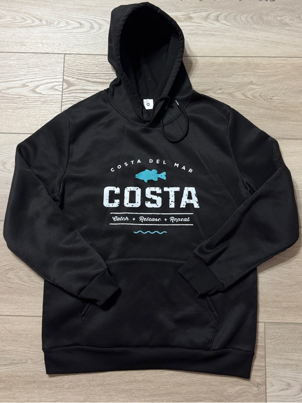 Costa Black Pullover Hoodie with Teal Logo